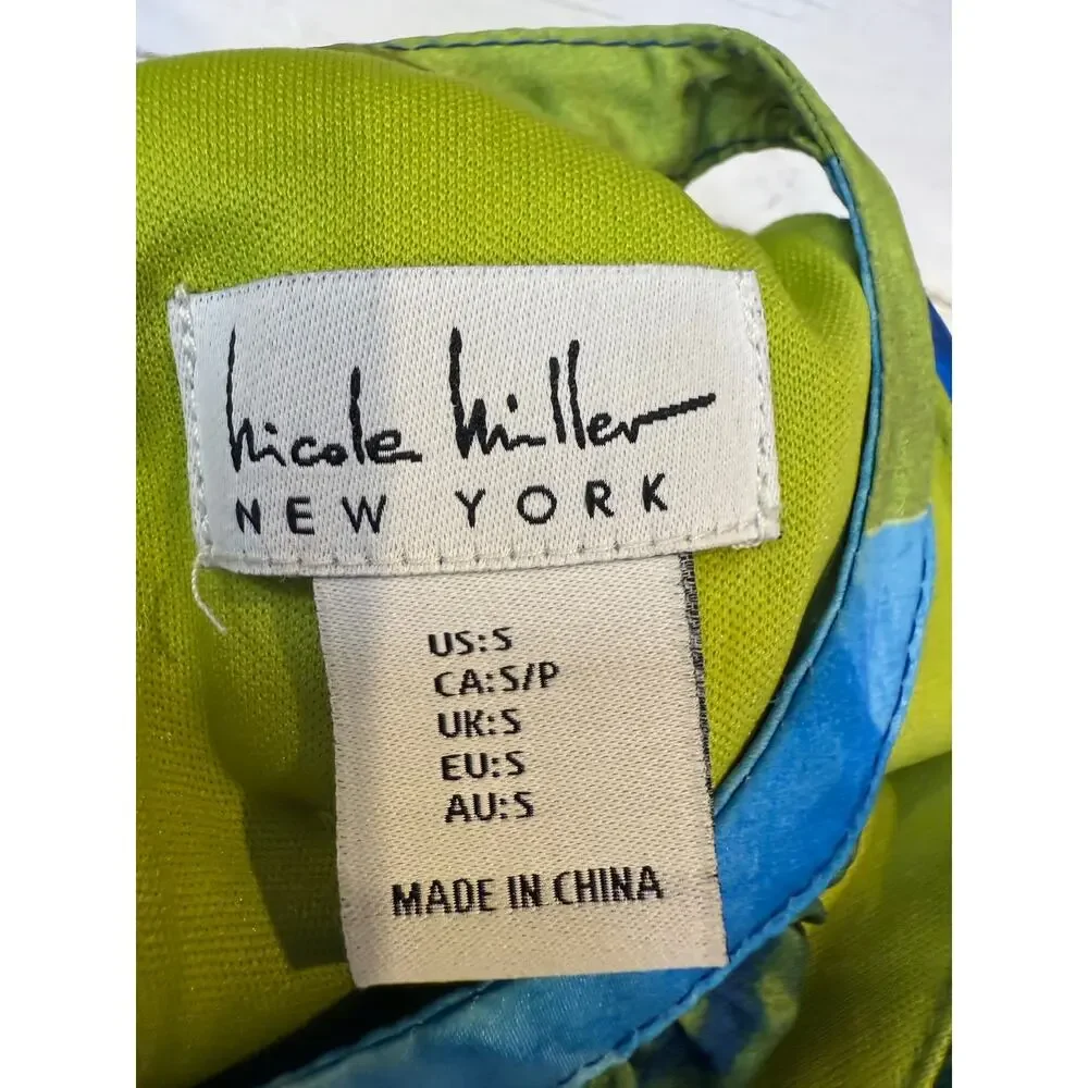 Nicole Miller small satin halter blue green watercolor maxi dress resort beachy - Picture 8 of 9